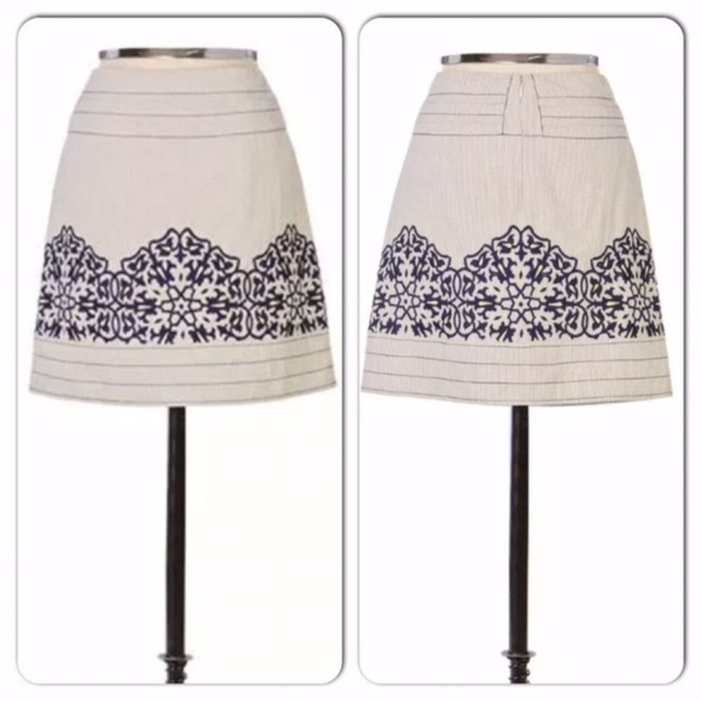Anthropologie Floreat Pinstripe Thorny Thicket Embroidered Floral Skirt 8 - Picture 2 of 6